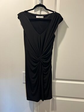 Trina Turk Black V-Neck Twist-Knot Midi Dress